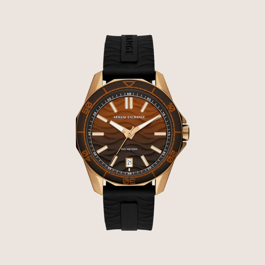 Armani Exchange Men's Urban Watch Brown Dial Black Silicone Strap AX1954