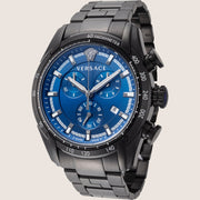 Versace Mens V Ray Watch Blue Dial Black Tachymeter VE2I00521
