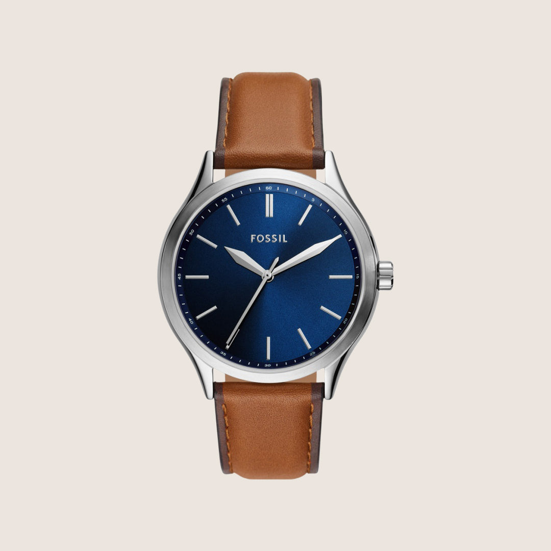 Fossil Mens Fenmore Blue Dial Leather Watch BQ2863