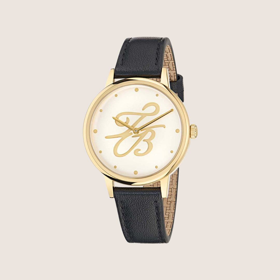 Ted Baker Ladies Phylipa Gold Beige Black Leather Strap Watch BKPPHF502