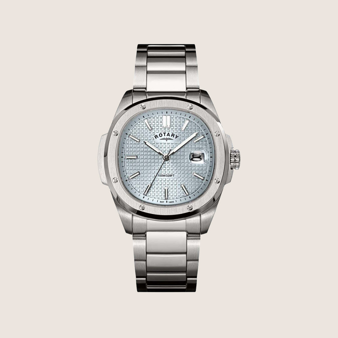 Rotary Mens Apex 100 Blue Dial Silver Bracelet Round Sport Watch RGB10077-57