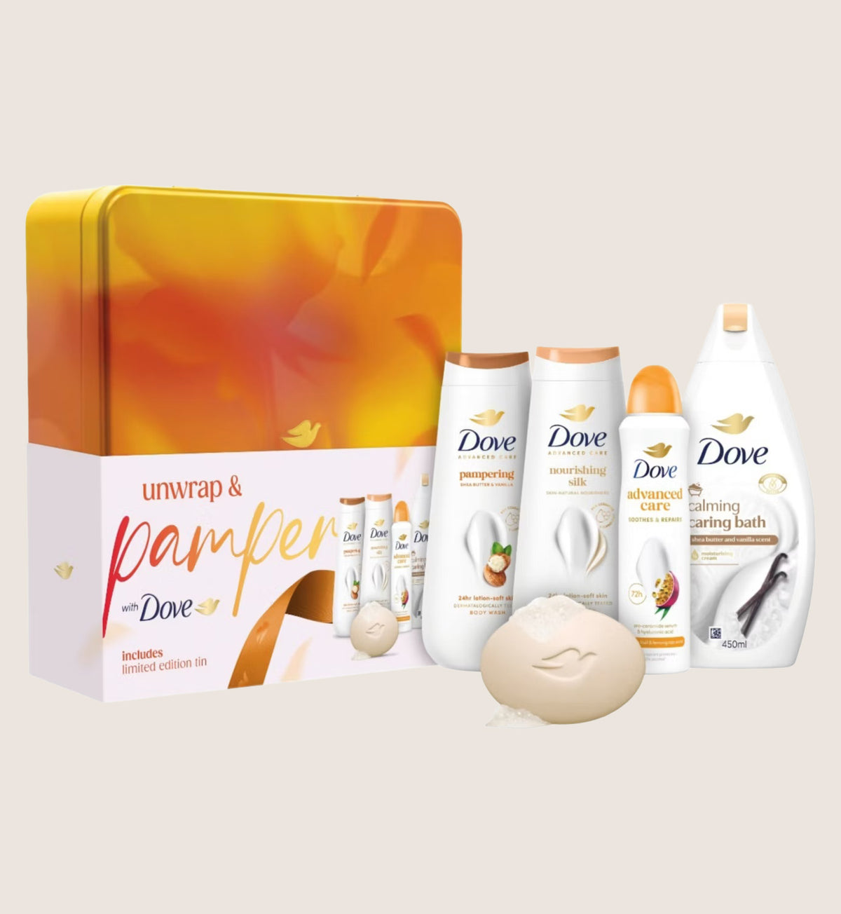 Dove Pamper Limited Edition Tin Collection Bath & Body Gift Set For Her