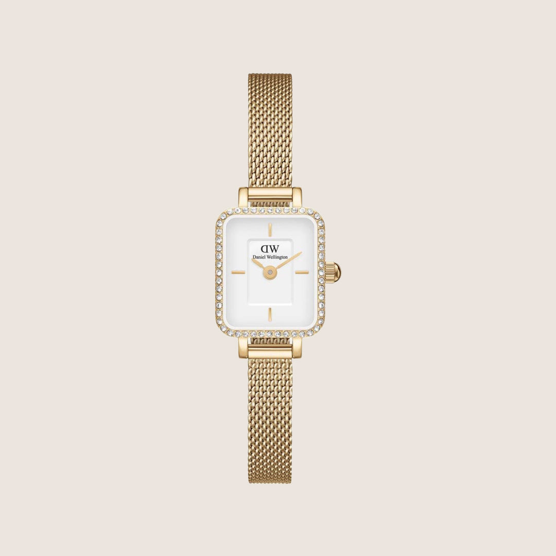 Daniel Wellington Women's Quadro Mini Lumine Gold Crystal White Dial Watch DW00100730