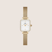 Daniel Wellington Women's Quadro Mini Lumine Gold Crystal White Dial Watch DW00100730