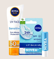 NIVEA SUN UV Face Sensitive & NIVEA Hydro Protect Lip Balm Bundle Sun Cream & Lip Balm Set