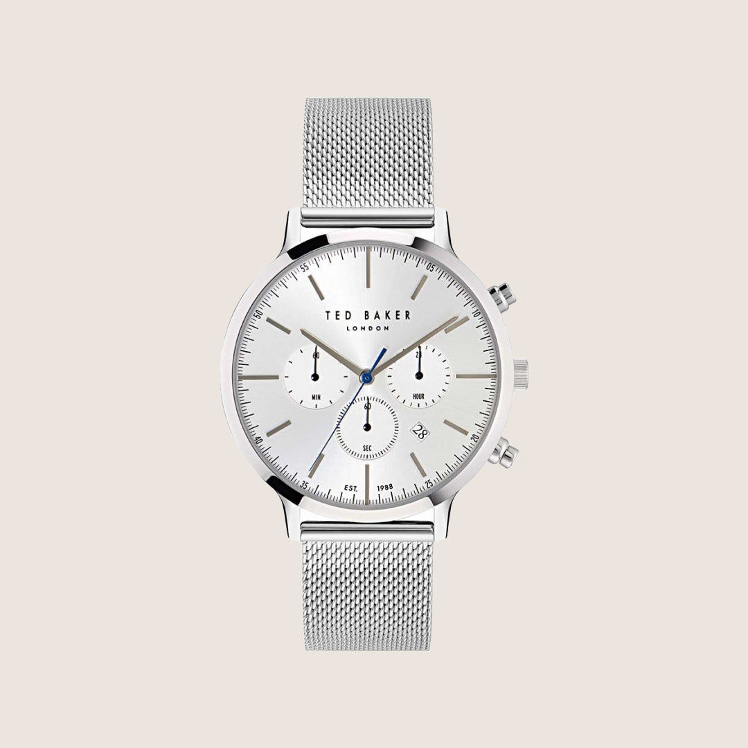 Ted Baker Mens Haarvin Silver Dial Chronograph Stainless Steel Bracelet Watch BKPHAF408
