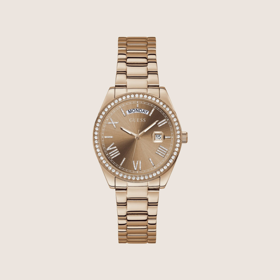 Guess Women's Rose Gold Dial Watch Crystal-Set Rose Gold Dial GW0307L3
