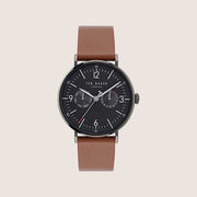 Ted Baker Mens Phylipa Timeless Black Dial Day/Date Brown Leather Strap Watch BKPPGF402