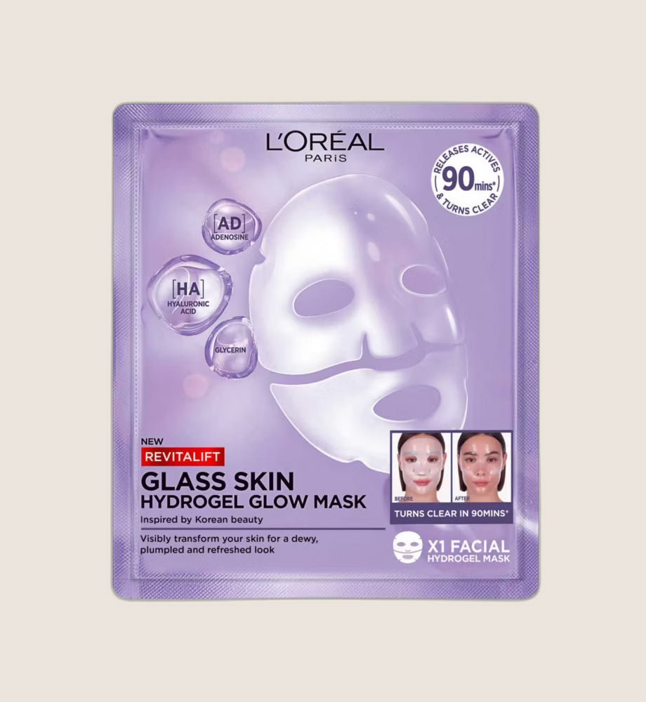 L'Oréal Paris Revitalift Glass Skin Hydrogel Glow Mask, Korean Skincare Inspired Face Masks