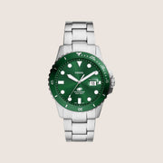 Fossil Mens Blue Dive Green Dial Two Tone Watch FS6033