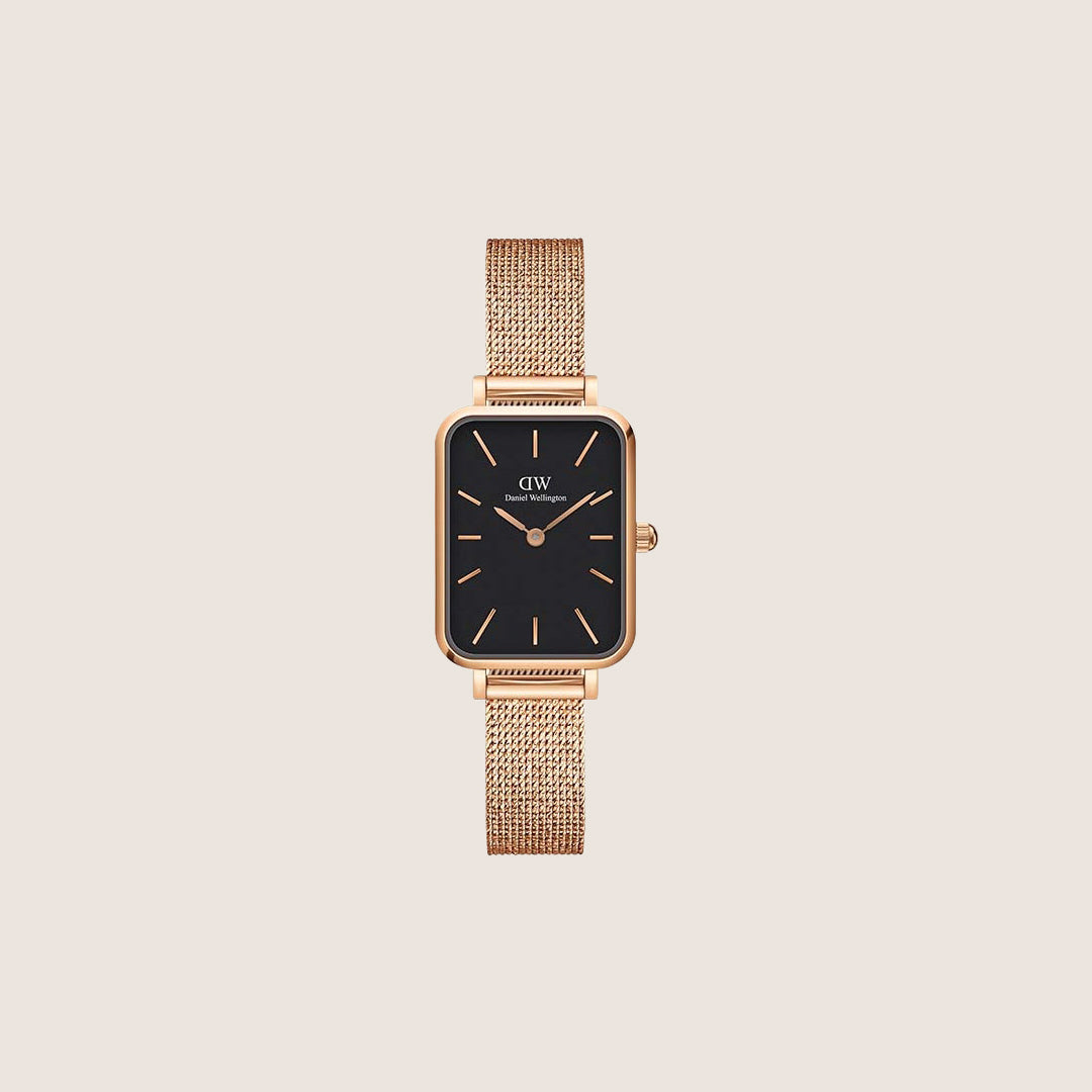 Daniel Wellington Women's Quadro Melrose Rose Gold Black Dial Watch DW00100432