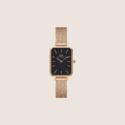Daniel Wellington Women's Quadro Melrose Rose Gold Black Dial Watch DW00100432