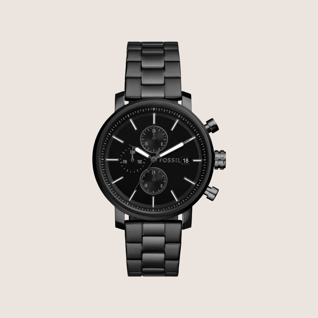 Fossil Mens Rhett Black Dial Steel Watch BQ2845