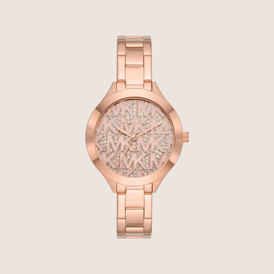 Michael Kors Women's Aspyn Clear Stone-Set Rose Gold Dial Watch MK4658