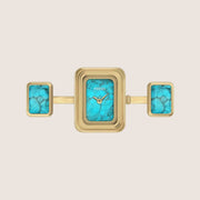 Fossil Women's Raquel Gold Blue Rectangle Analogue Ring Watch ES5432