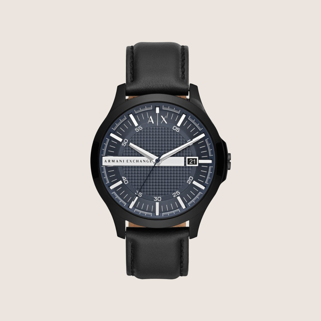 Armani Exchange Men's Dress Watch Blue Dial Black Leather Strap AX2411