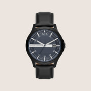Armani Exchange Men's Dress Watch Blue Dial Black Leather Strap AX2411