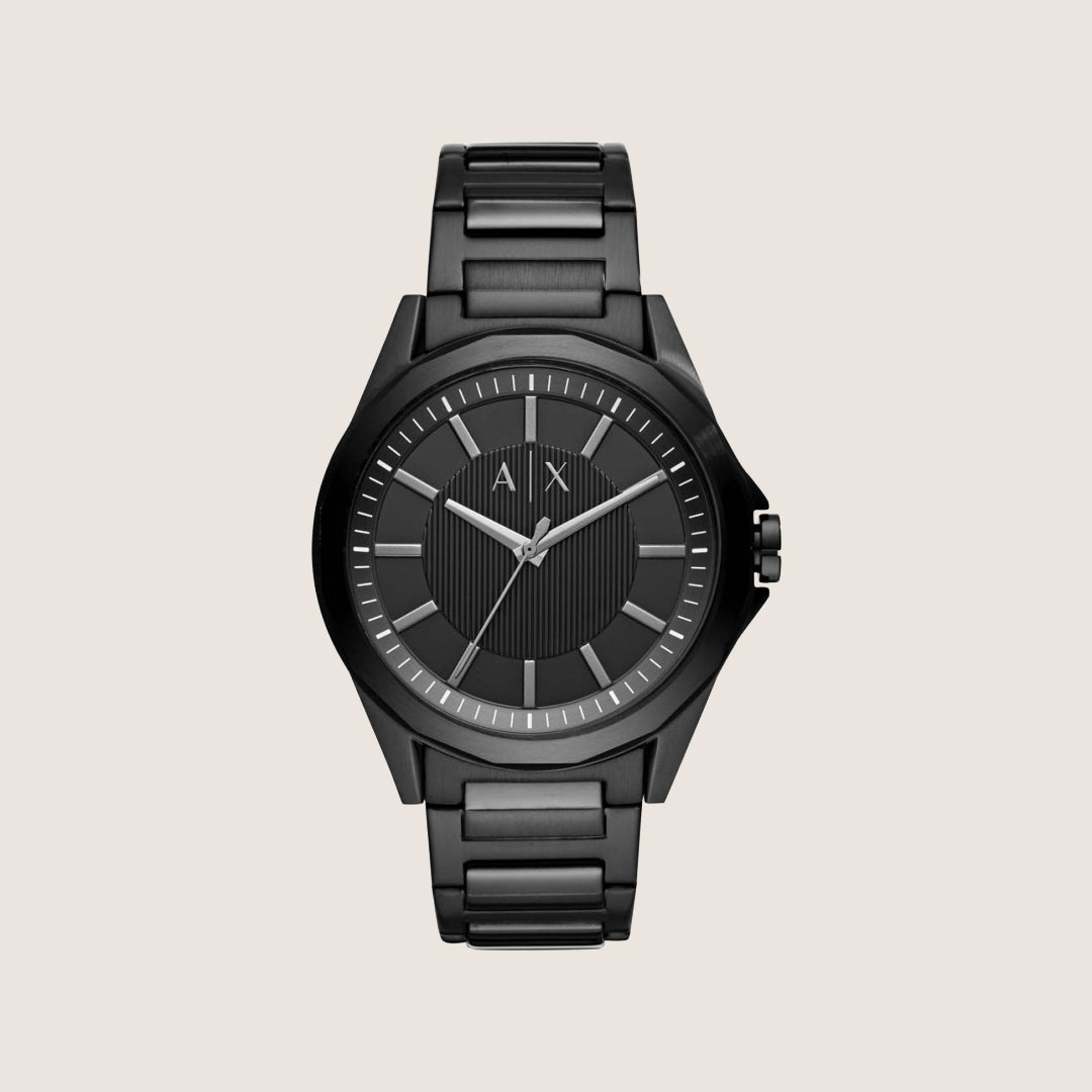 Armani Exchange Men's Dress Watch Black Dial Black Steel Bracelet AX2620