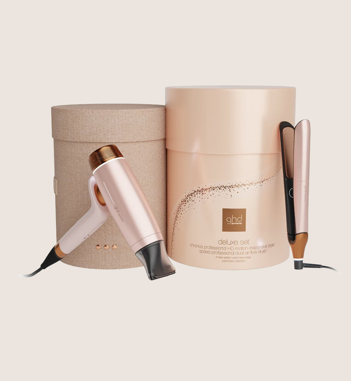 ghd Deluxe Speed Hair Dryer And Chronos Hair Straightener Festive Edition In Cashmere Beige Beauty Gift Set For Her