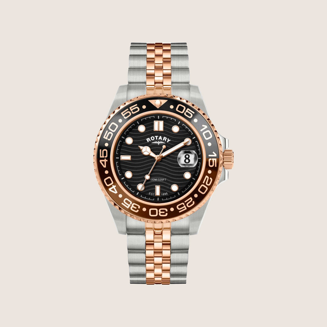 Rotary Mens Apex 100 Black Dial Two-Tone Bracelet Watch RGB10016-04