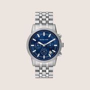 Michael Kors Men's Hutton Chronograph Blue Dial Silver Stainless Steel Watch MK8952
