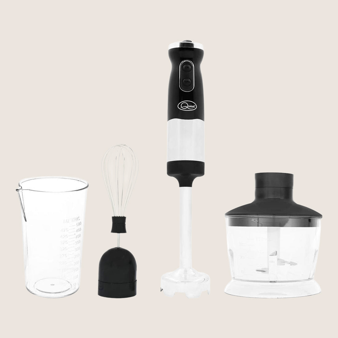 Quest 35099 Hand Blender 700W with 3 Accessories - Black & Silver