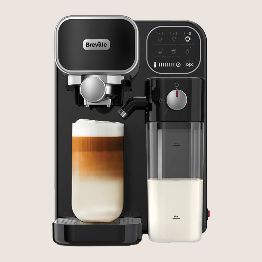 BREVILLE Prima Latte Luxe VCF166 Coffee Machine Milk Frother 19-Bar 1.4L - Black & Silver