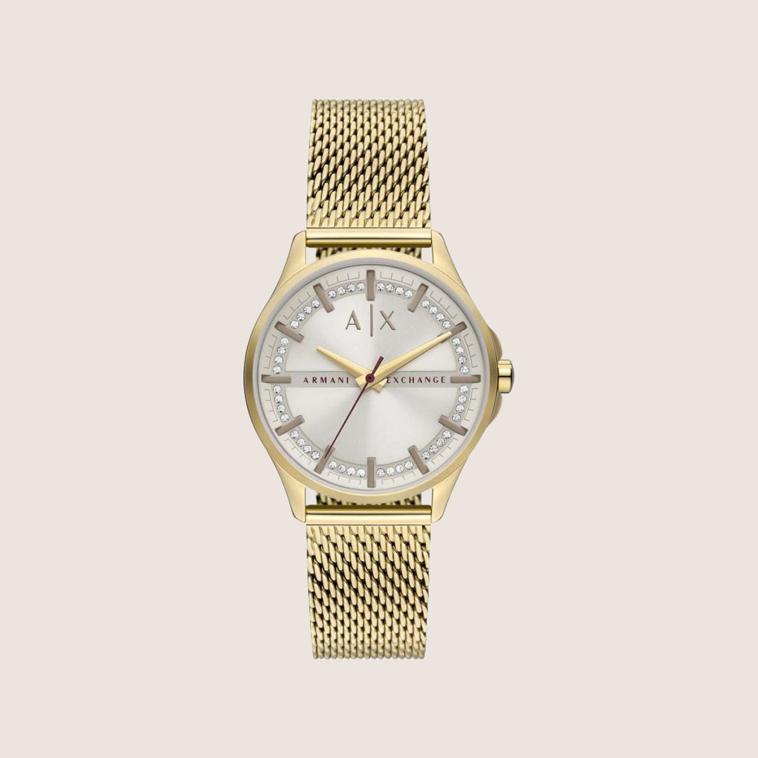 Armani Exchange Women's Dress Watch Gold Bracelet Silver Dial Sliding Clasp AX5274