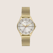 Armani Exchange Women's Dress Watch Gold Bracelet Silver Dial Sliding Clasp AX5274