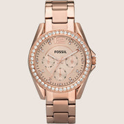 Fossil Riley Rose Gold Crystal Chronograph Bracelet Watch ES2811