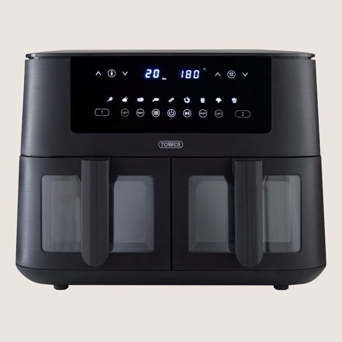 TOWER Vortx Vizion T17151 Dual Air Fryer with Match Cook 8L - Black