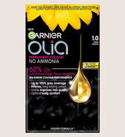 Garnier Olia 1.0 Night Black: 100% Grey Coverage, No Ammonia, for intense, vibrant hair
