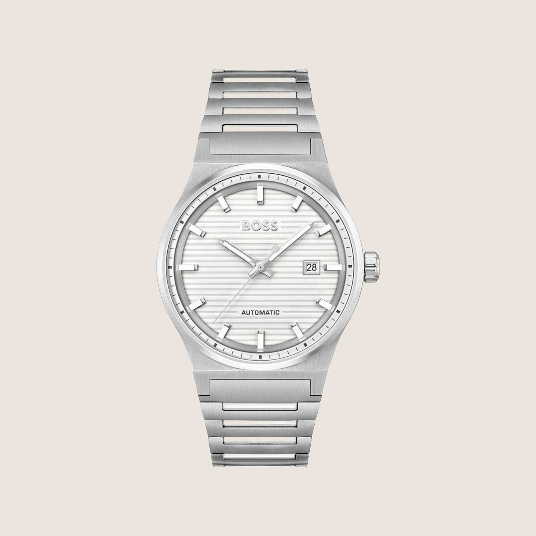 BOSS Men's Automatic White Dial Silver Bracelet Watch 1514186