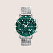 BOSS Men's Admiral Chronograph Green Dial Silver Bracelet Watch 1513905