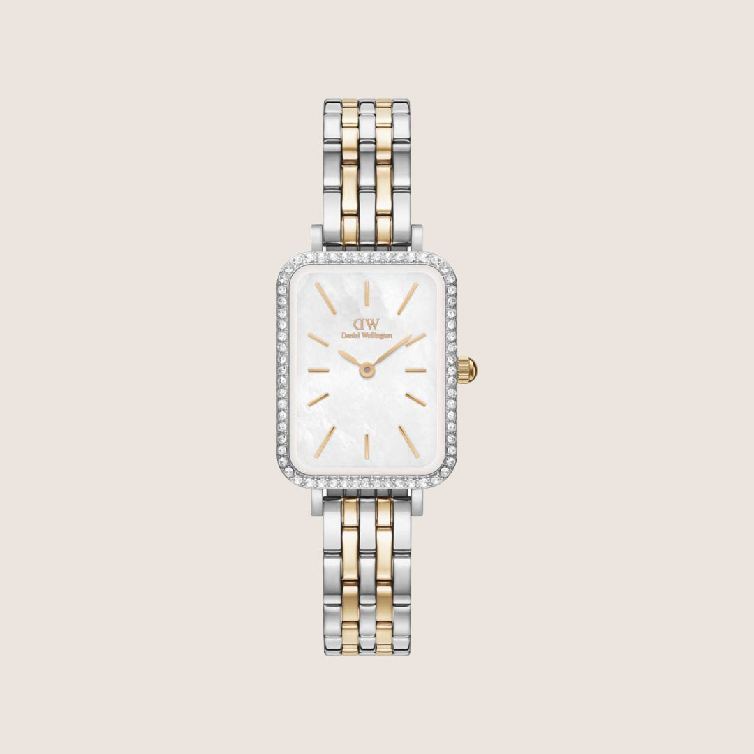 Daniel Wellington Women's Quadro Lumine Silver Crystal White Dial Watch DW00100671