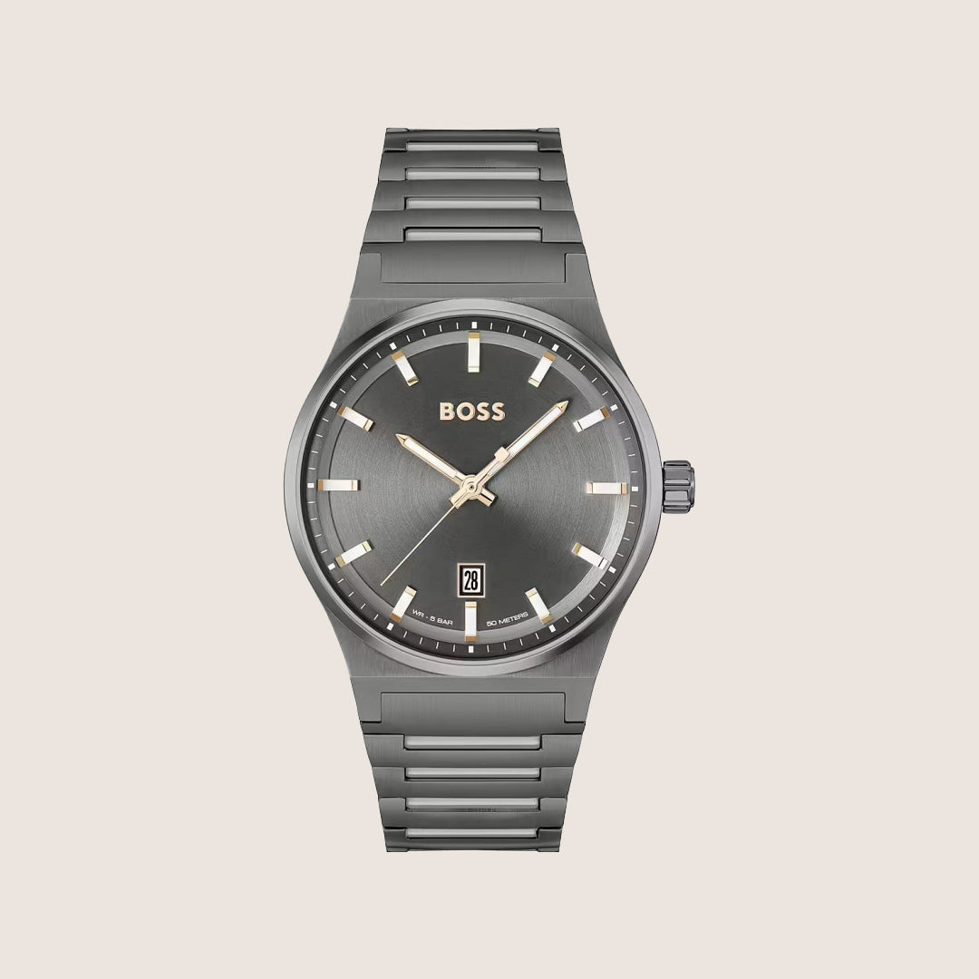 BOSS Men's Gunmetal Dial Stainless Steel Bracelet Watch 1514078