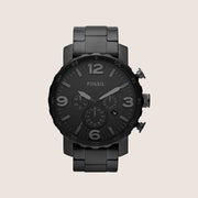 Fossil Mens Nate Black Steel Chronograph Watch JR1401