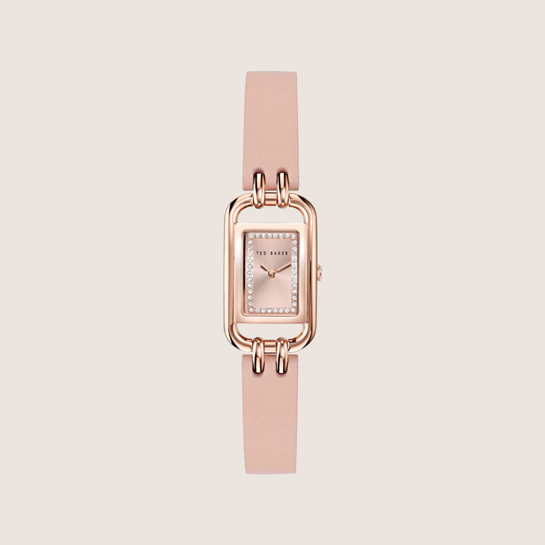 Ted Baker Ladies Tessye Rose Gold Pink Crystal Leather Strap Watch BKPTTS402