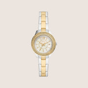 Fossil Women's Stella Two-Tone Mother-of-Pearl Crystal Bracelet Date Watch ES5138