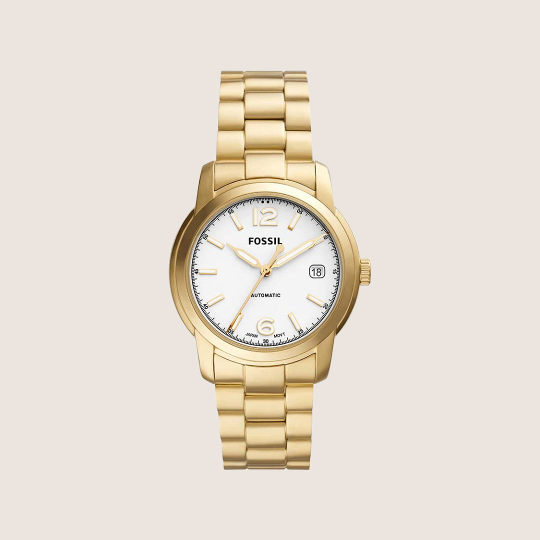 Fossil Women's Heritage Gold Automatic Sapphire Crystal Bracelet Date Watch ME3226