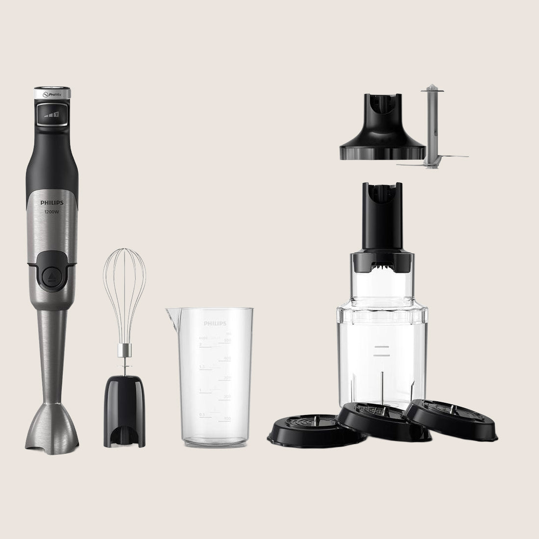 Philips 5000 Series HR2684/00 Blender 1200W 3-Speed 0.7L with 7 Accessories - Black & Silver