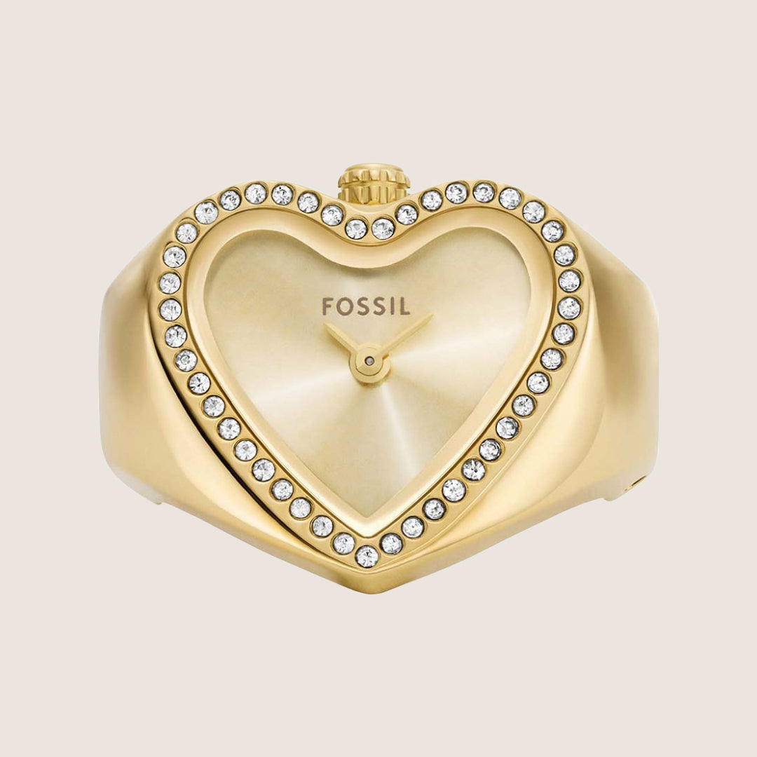 Fossil Women's Watch Ring Gold Crystal Expander Analogue Ring Watch ES5407