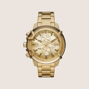 Diesel Mens Griffed Chronograph Gold Dial Gold Steel Bracelet Watch DZ4573