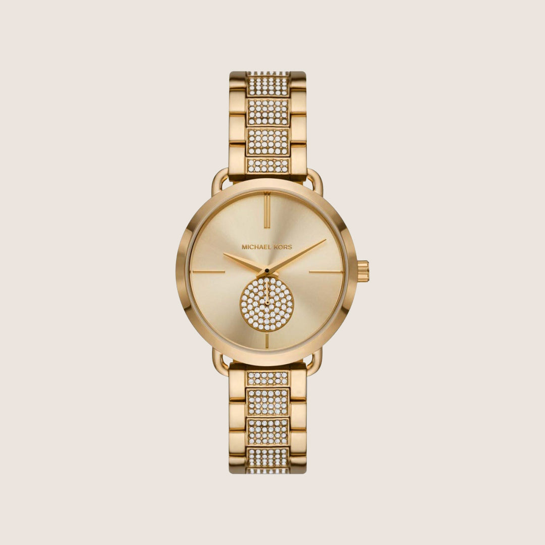 Michael Kors Women's Portia Clear Stone-Set Gold Dial Watch MK4602