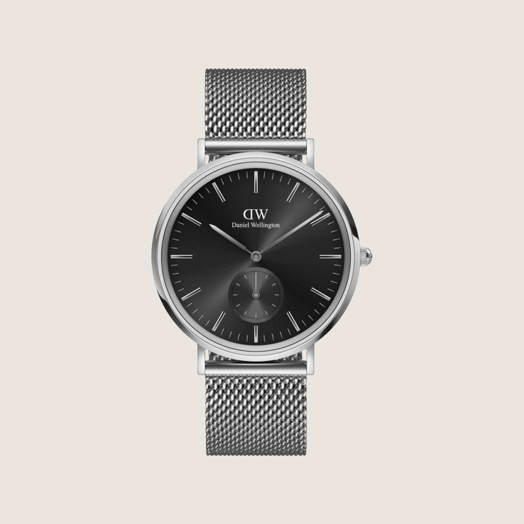 Daniel Wellington Mens Classic Black Silver Black Dial 40mm Watch DW00100...