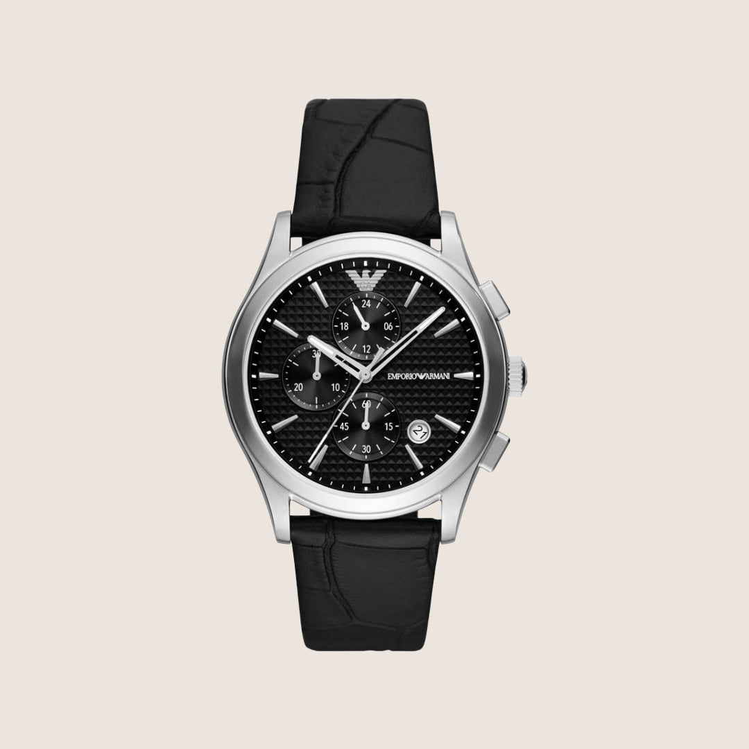 Emporio Armani Men's Watch Black Dial Black Leather Strap Modern AR11530