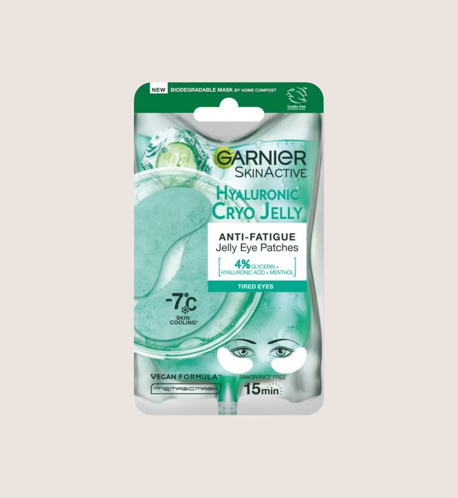 Garnier Anti Fatigue Hyaluronic Acid & Icy Cucumber Cryo Jelly Eye Patches Vegan and Cruelty Free With Hyaluronic Acid