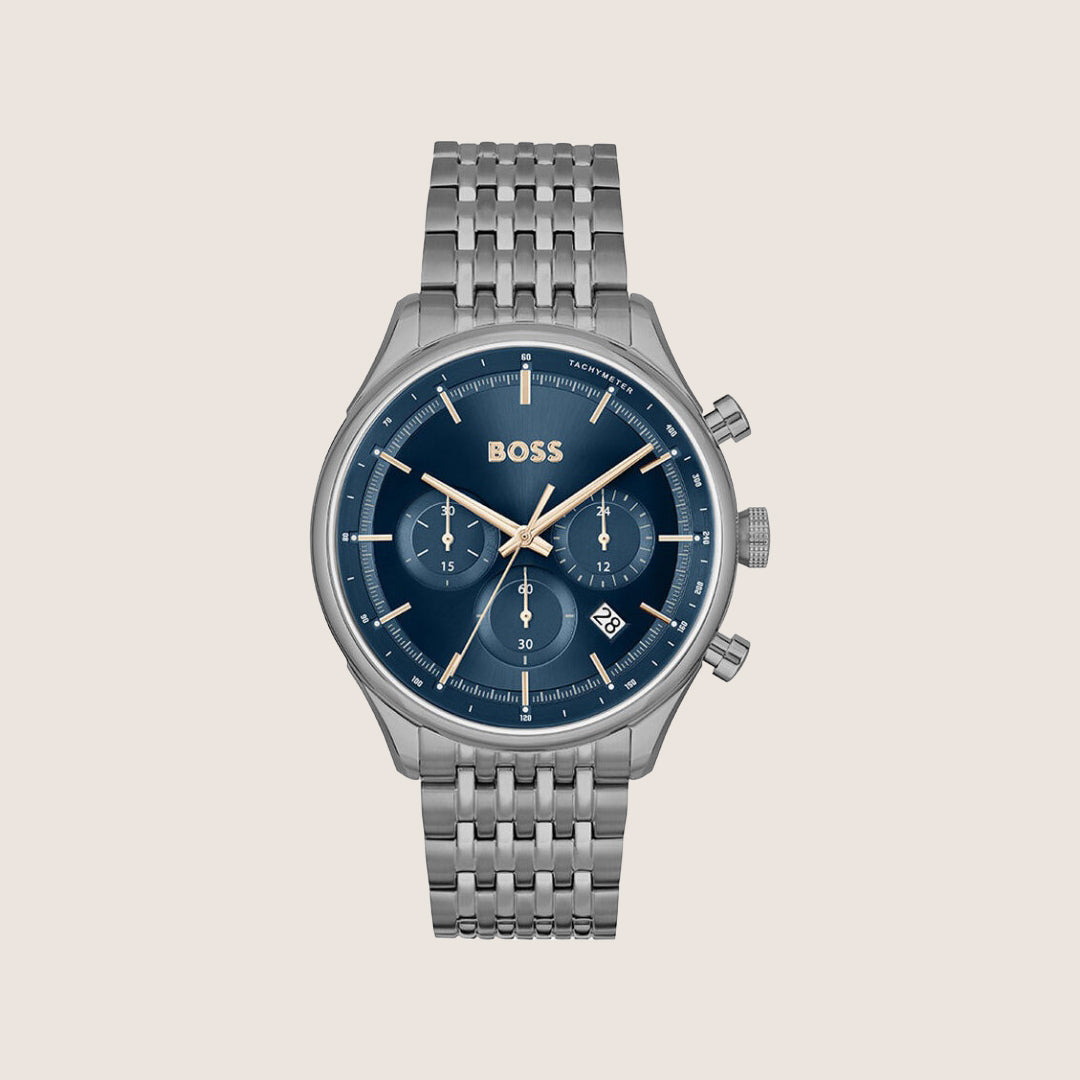 BOSS Men's Chronograph Blue Dial Gunmetal Bracelet Watch 1514083