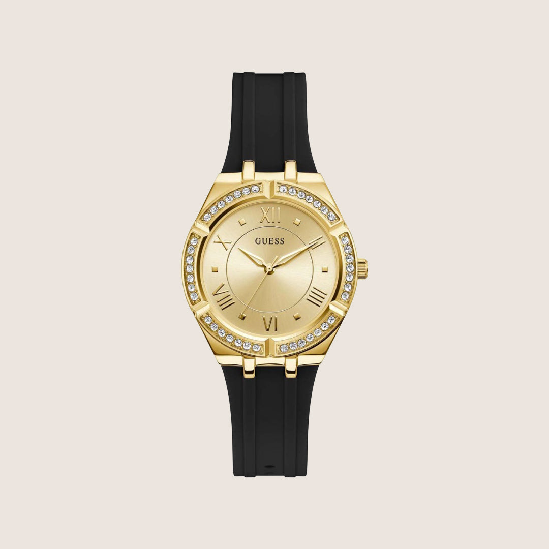 Guess Women's Cosmo Watch Crystals-Set Gold Dial GW0034L1
