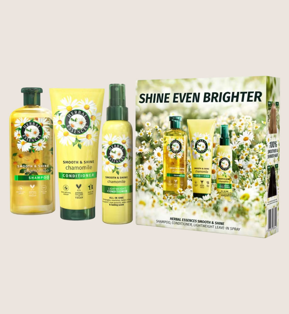 Herbal Essences Smooth & Shine Chamomile Giftset: Shampoo, Conditioner, Leave-in Spray
